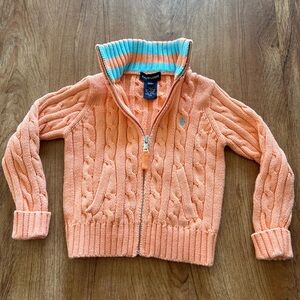 Ralph Lauren 100% Cotton Cable-Knit Full Zip Sweater for Toddler 3T - Unisex